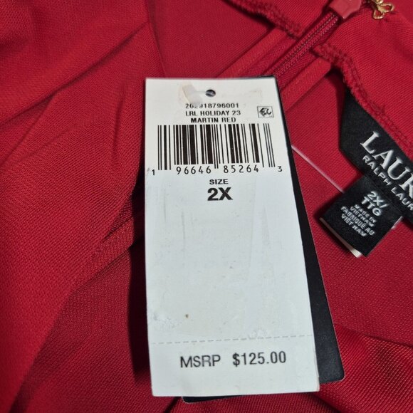 Lauren Ralph Lauren Women's Blouse Size 2X Logo Trim Jersey Red Long Sleeve (42) - Picture 7 of 11